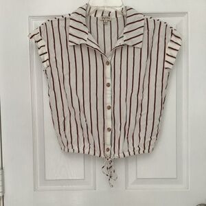 Lily White Black/White/Orange Striped Cropped Tie-Front Shirt JL NEW W/O TAGS